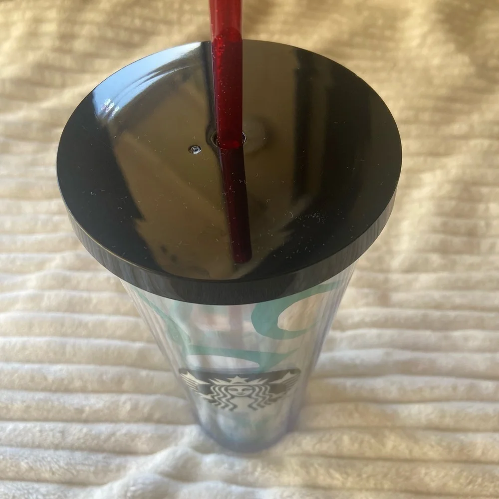 Starbucks MIRRORED CAT EYE SUNGLASSES Teal Venti Cup Tumbler Excellent Condition